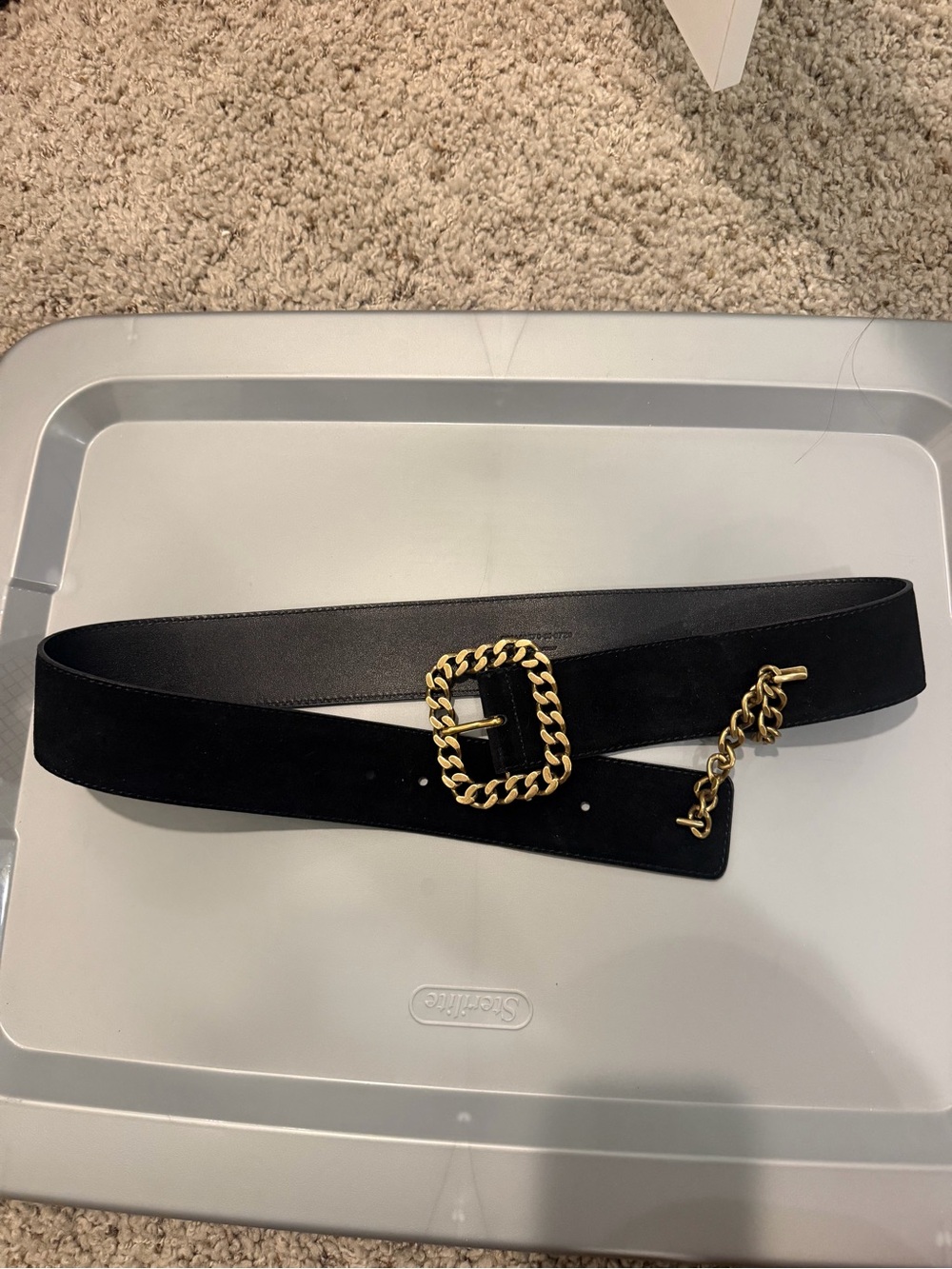 Yves Saint Laurent Surplice Black Suede Belt